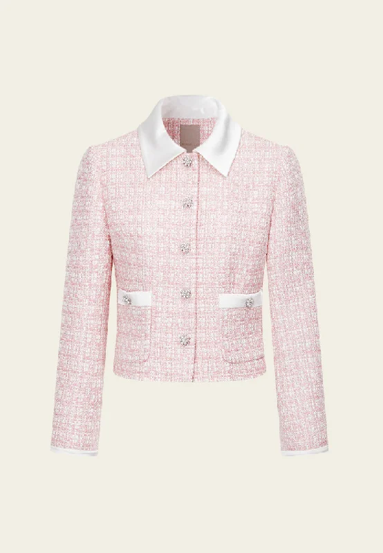 Lady Contrast-trim Checked Mixed-tweed Cropped Jacket