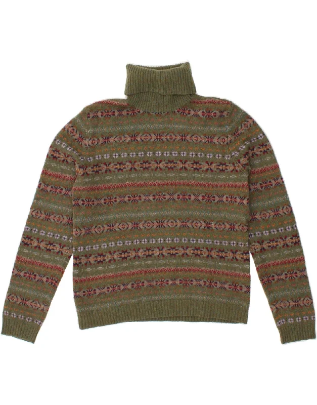 RALPH LAUREN Womens Roll Neck Jumper Sweater UK 16 Large Khaki Fair Isle