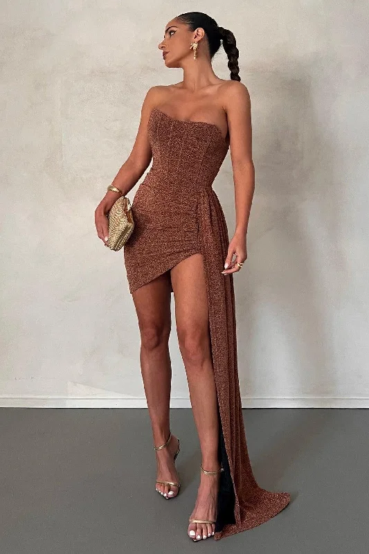 Instant Savings Alia Mini Dress - Bronze Gold Foil