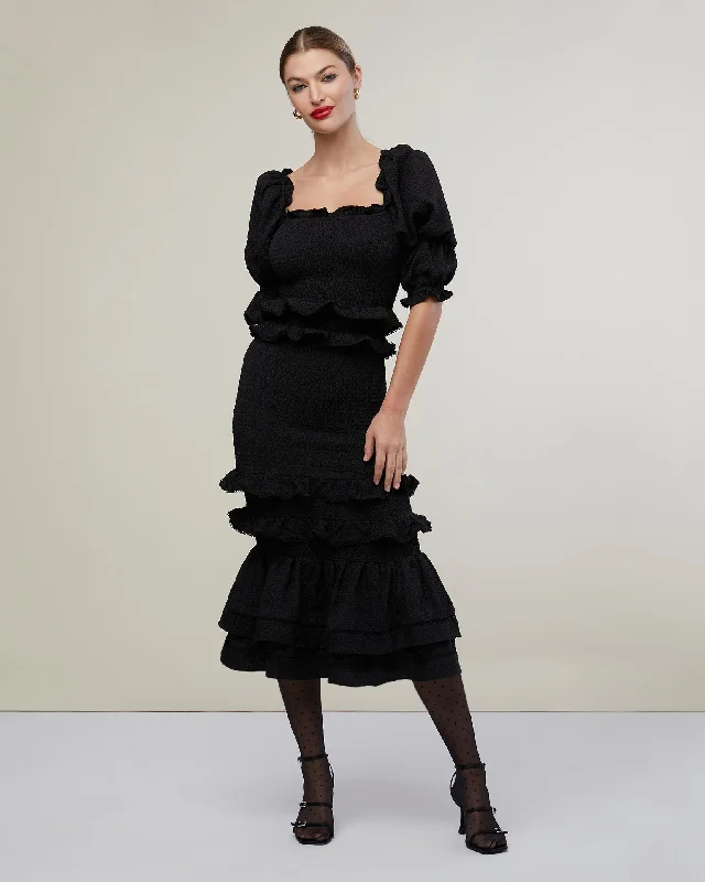 Instant Savings Jaquard Smocked Midi Dress