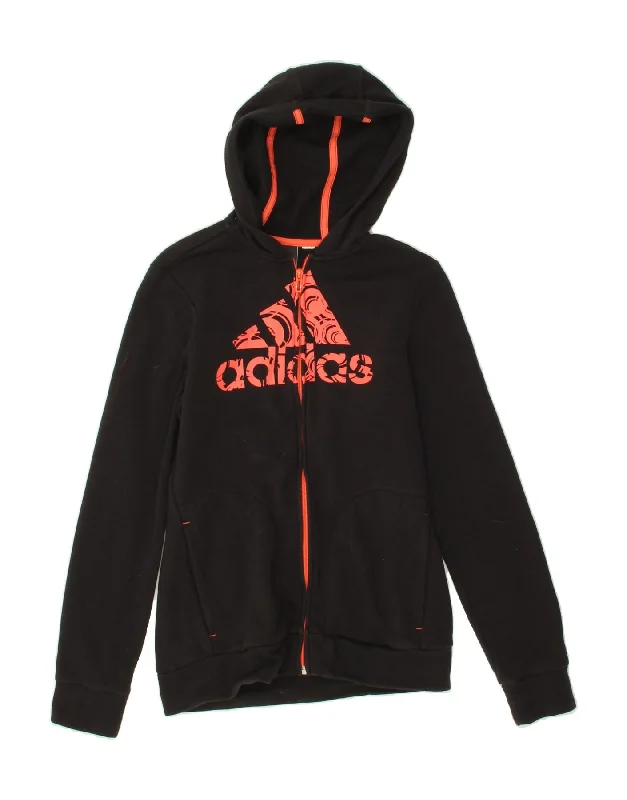 ADIDAS Womens Graphic Zip Hoodie Sweater UK 14 Medium Black