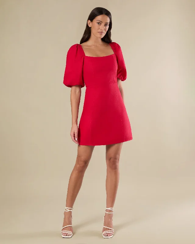 Overstock Puff Sleeve Linen Mini Dress