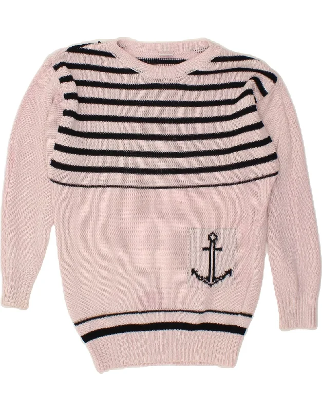 VINTAGE Womens Boat Neck Jumper Sweater UK 14 Large Pink Striped