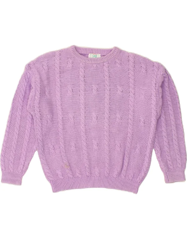 BENETTON Womens Crop Crew Neck Jumper Sweater UK 16 Large Purple Cotton