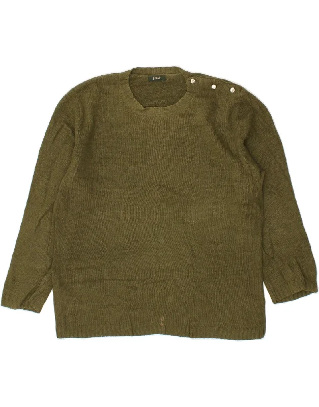 J. CREW Womens 3/4 Sleeve Crew Neck Jumper Sweater UK 8 Small Khaki