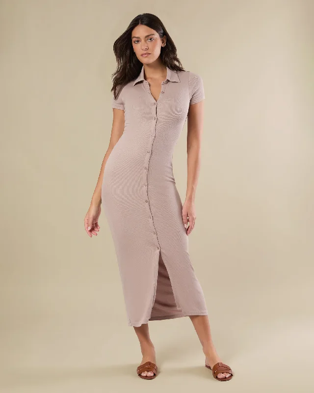 Best Bargains Short Sleeve Button Down Midi Dress