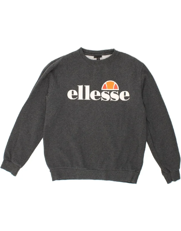 ELLESSE Womens Oversized Graphic Sweatshirt Jumper UK 10 Small Grey Cotton