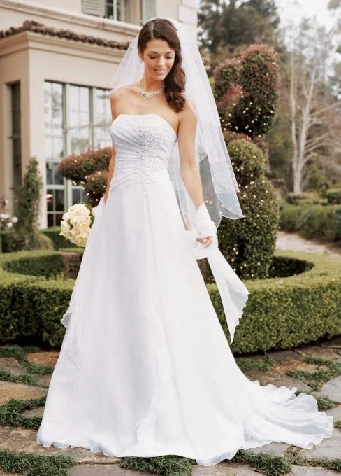 Early Bird Discount David's Bridal Chiffon A-line Wedding Dress with Side Draping