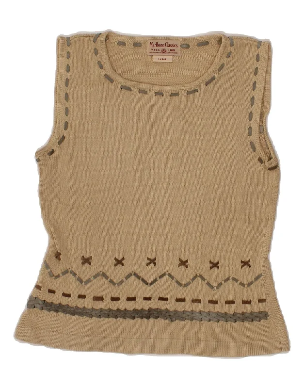 MARLBORO CLASSICS Womens Vest Tank Top UK 14 Large Beige Fair Isle