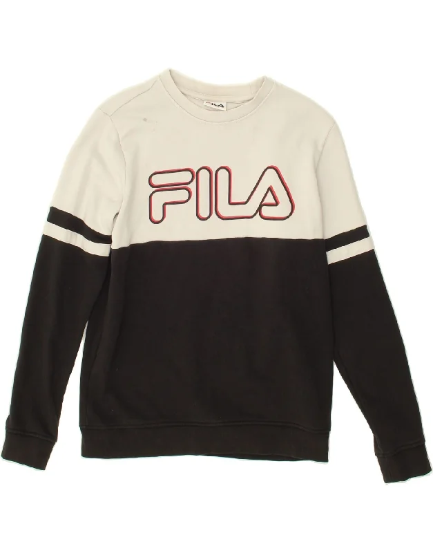 FILA Womens Graphic Sweatshirt Jumper UK 8 Small Black Colourblock Cotton