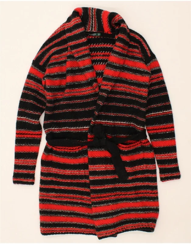 RALPH LAUREN Womens Longline Cardigan Sweater UK 14 Medium Red Striped