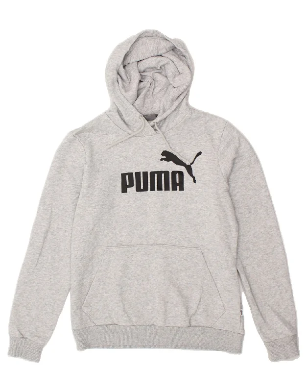 PUMA Womens Graphic Hoodie Jumper UK 12 Medium Grey Cotton