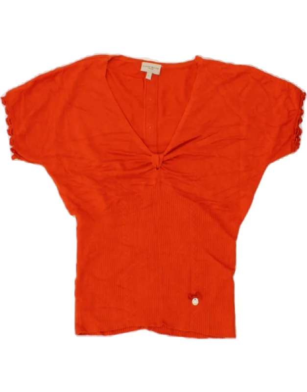 KAREN MILLEN Womens Short Sleeve V-Neck Jumper Sweater UK 8 Small Orange