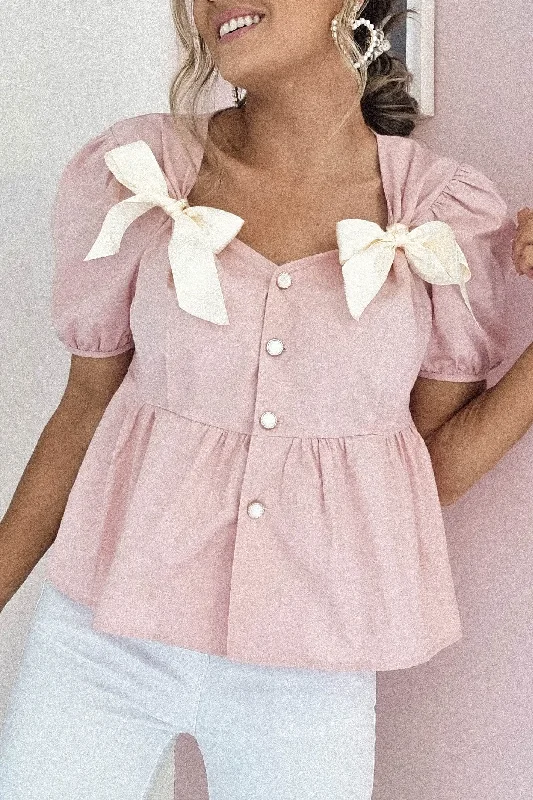 Can't Miss Minnie Bow Detail Blouse | Pink