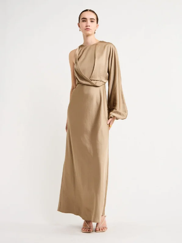 Special Promotion Significant Other Alessia One Shoulder Long Sleeve Dress in Latte