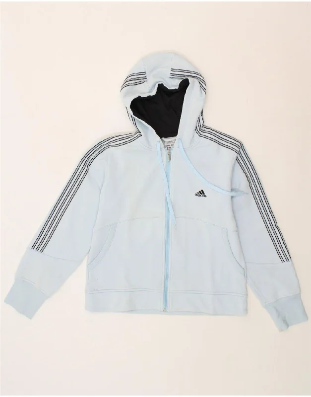 ADIDAS Womens Zip Hoodie Sweater UK 14 Medium  Blue Cotton