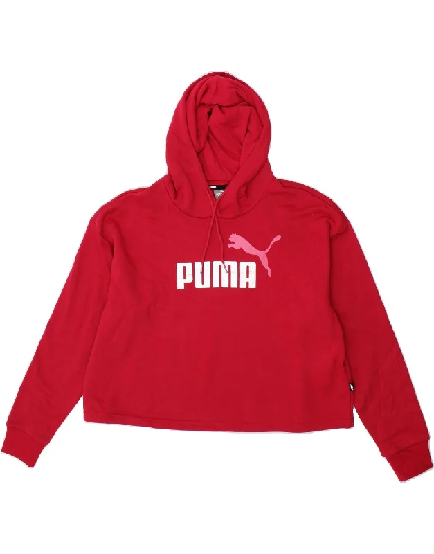 PUMA Womens Oversized Crop Graphic Hoodie Jumper UK 12 Medium Pink Cotton