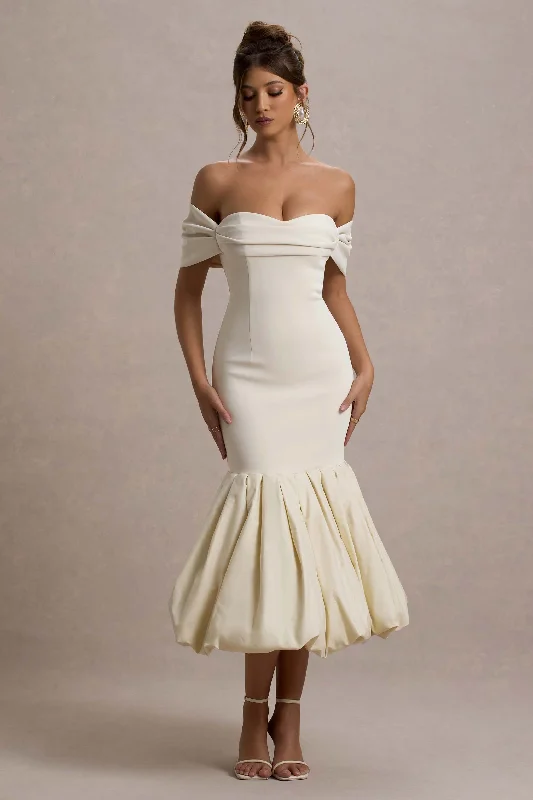 Daily Specials Posie | Stone bardot midi dress with puffball hem