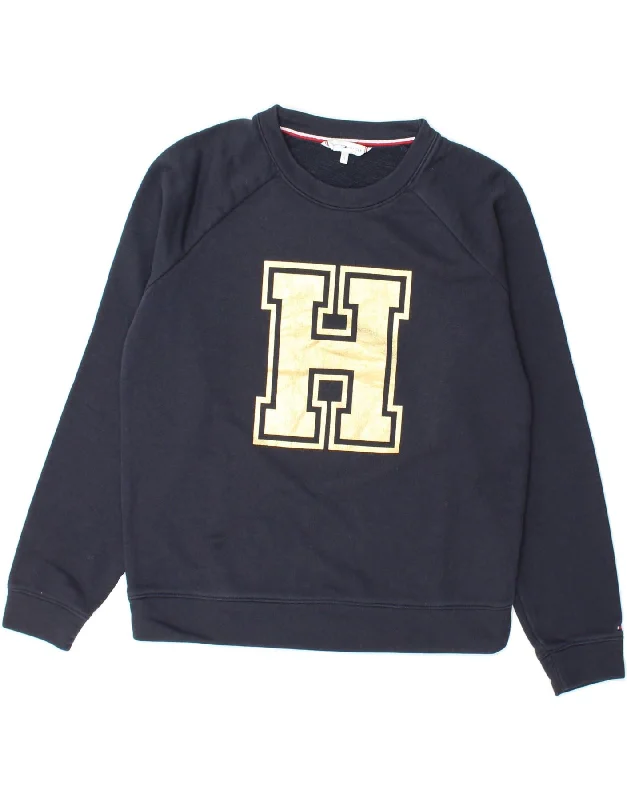 TOMMY HILFIGER Womens Oversized Sweatshirt Jumper UK 10 Small Navy Blue