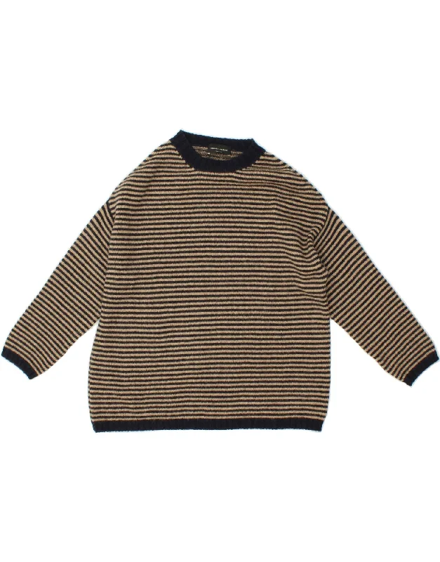 ROBERTO COLLINA Womens Crew Neck Jumper Sweater UK 10 Small Brown Striped