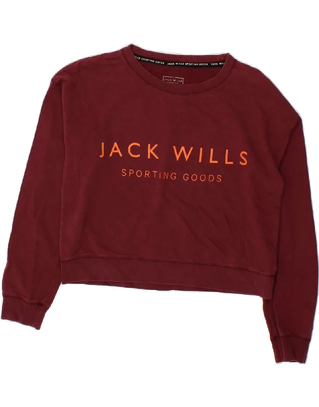 JACK WILLS Womens Oversized Graphic Sweatshirt Jumper UK 10 Small Burgundy