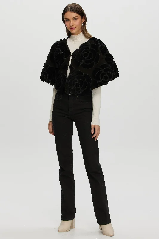 Select Shearling Lamb/Suede Floral Embroidered Stole Reversible To Loro Piana Cashmere & Wool