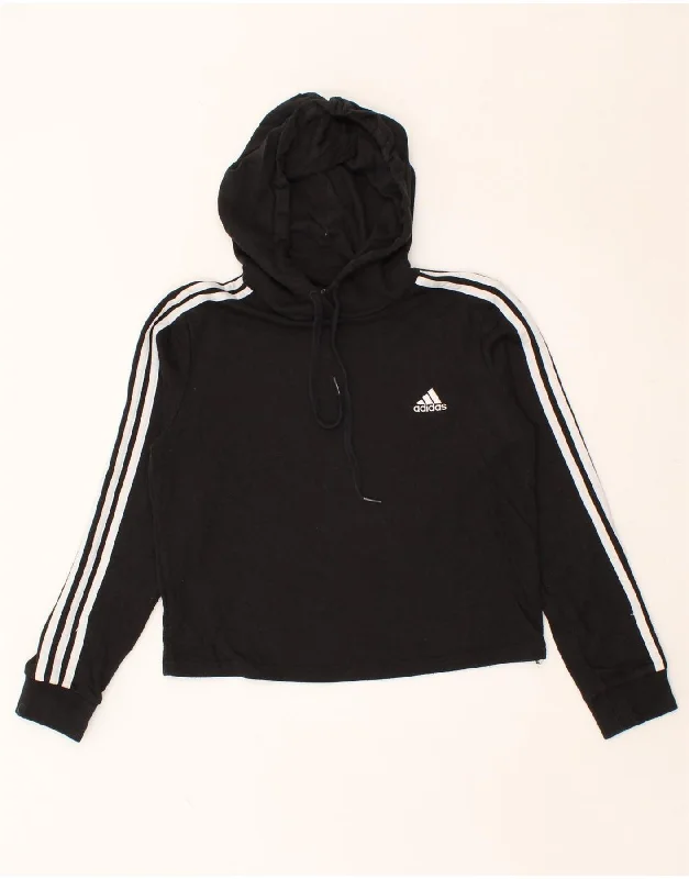 ADIDAS Womens Crop Hoodie Jumper UK 12/14 Medium Black Cotton