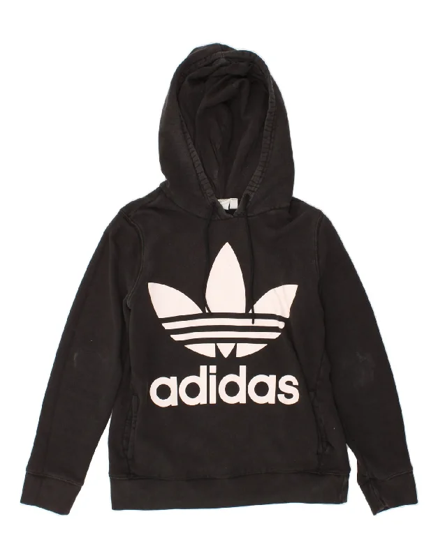 ADIDAS Womens Graphic Hoodie Jumper UK 10 Small Black