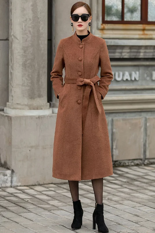 Single Breasted Long Wool Coat Women 3144