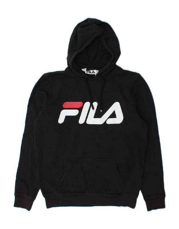 FILA Womens Graphic Hoodie Jumper UK 16 Large Black Cotton