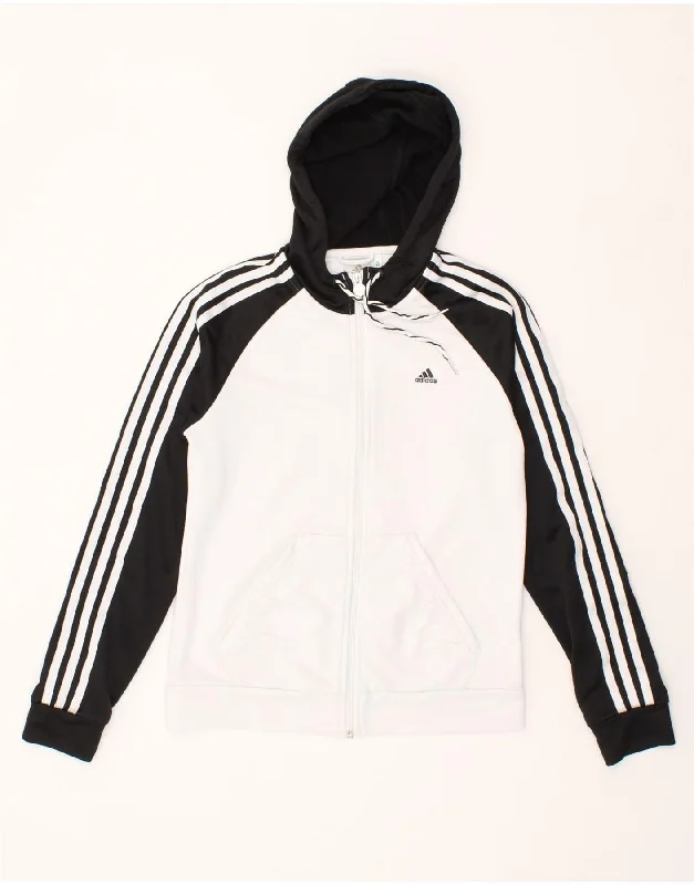 ADIDAS Womens Zip Hoodie Sweater UK 12 Medium White Colourblock Polyester