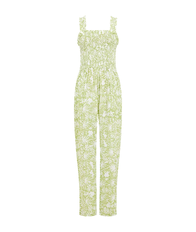 Cadiz Floral Smocked Jumpsuit - Green