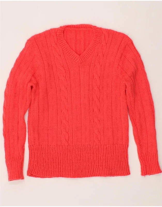 VINTAGE Womens V-Neck Jumper Sweater UK 12 Medium Pink