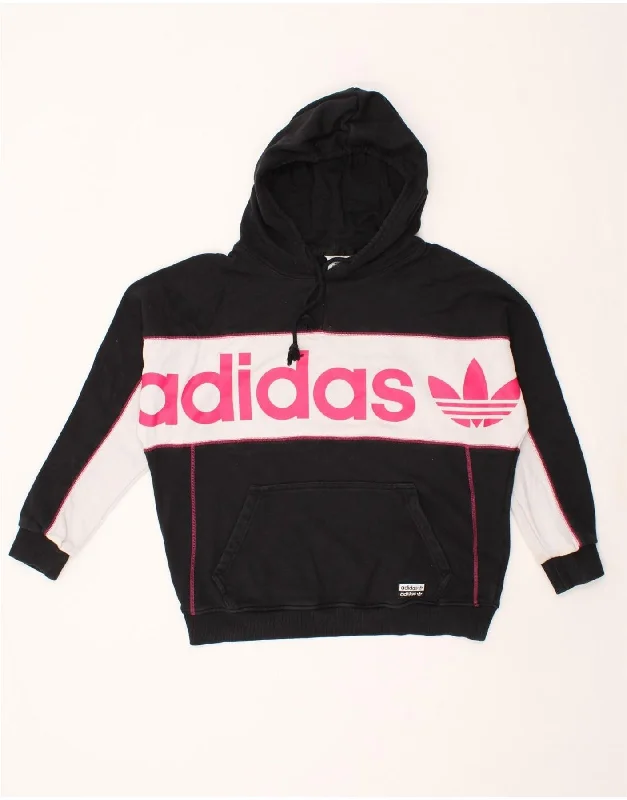 ADIDAS Womens Oversized Hoodie Jumper UK 10 Small Black Colourblock