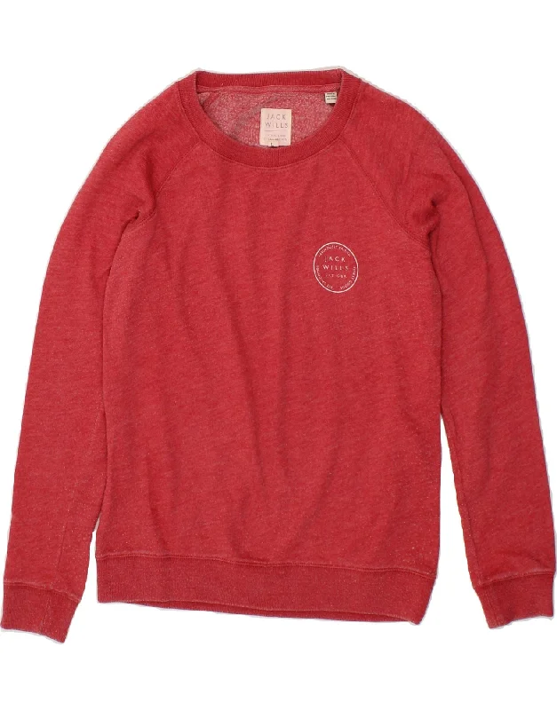 JACK WILLS Womens Sweatshirt Jumper UK 10 Small Red Cotton