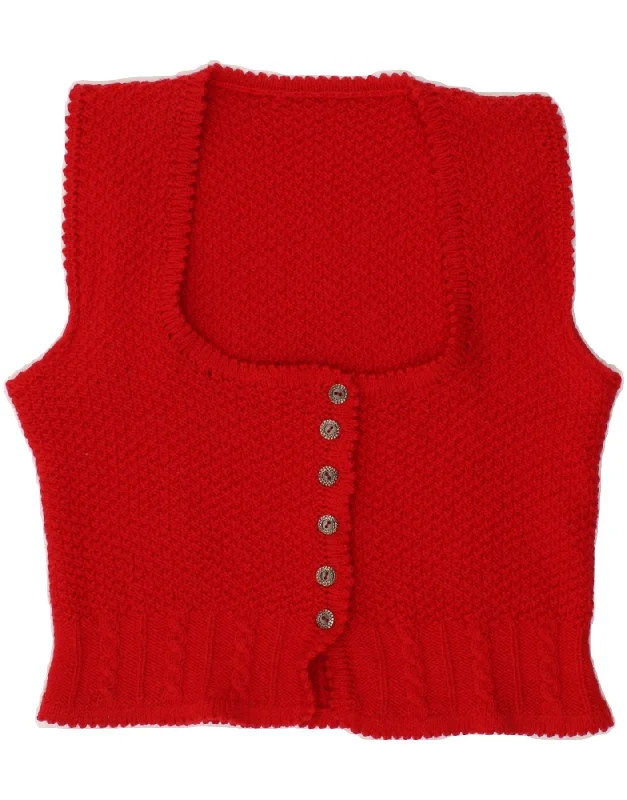 VINTAGE Womens Crop Sleeveless Cardigan Sweater UK 10 Small Red