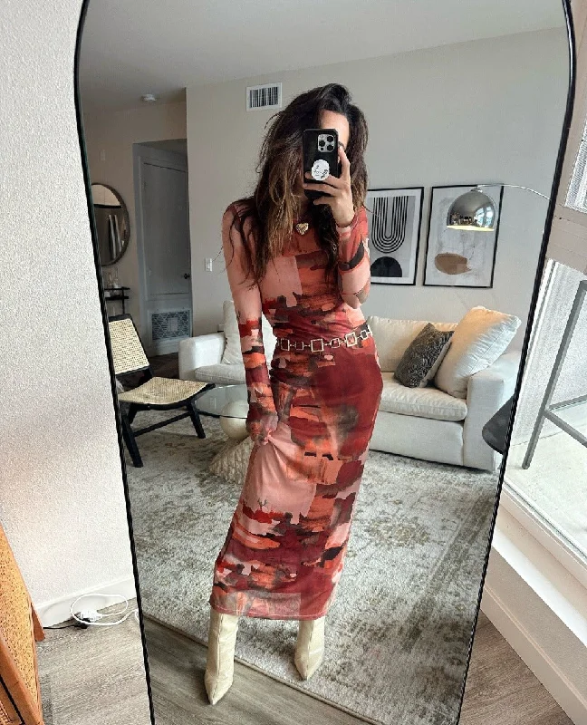 Special Discount Casanova Printed Mesh Maxi Dress