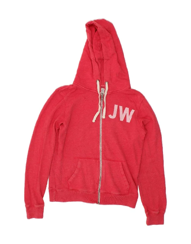 JACK WILLS Womens Graphic Zip Hoodie Sweater UK 10 Small Red Cotton