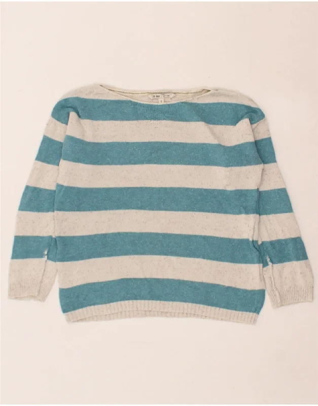 FAT FACE Womens Boat Neck Jumper Sweater UK 8 Small Blue Striped Cotton