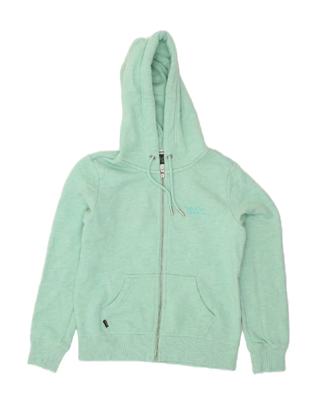 SUPERDRY Womens Zip Hoodie Sweater UK 8 Small Turquoise Flecked Cotton