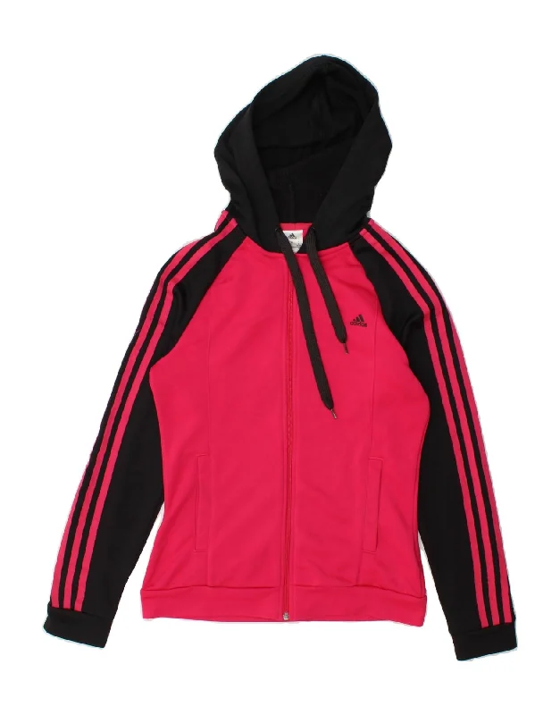 ADIDAS Womens Climalite Zip Hoodie Sweater UK 8/10 Small Pink Colourblock