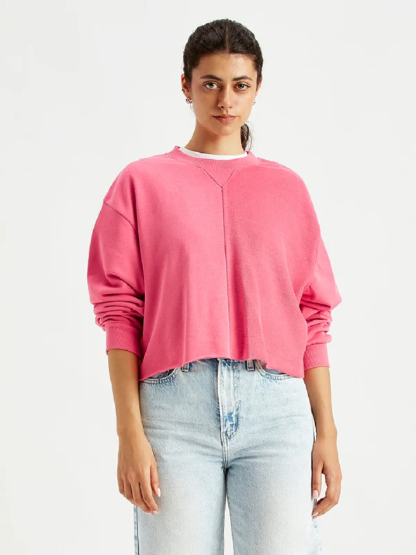 Women's Solid Pink Crew Neck Sweatshirt