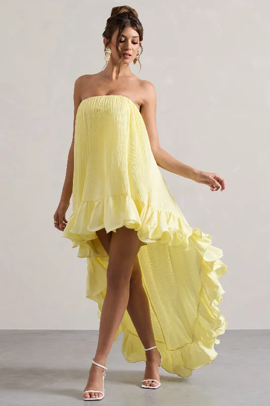 Today’s Special Whistler | Lemon Chiffon Bandeau High-Low Ruffled Maxi Dress