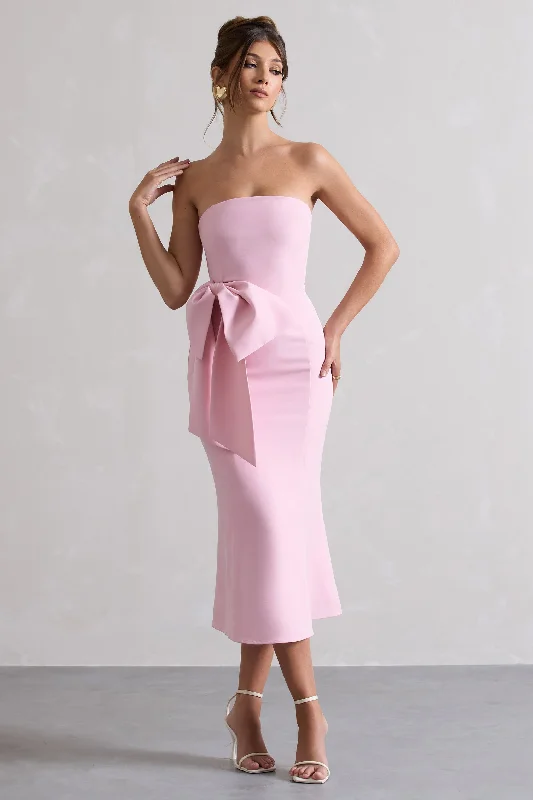 Unmissable Offer To Me | Pink Bandeau Midi Dress With Oversized Bow