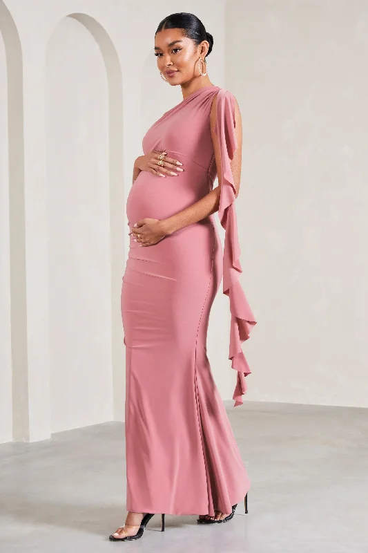 Discount Deals Rosalie | Blush Pink One-Shoulder Maternity Maxi Dress With Ruffles