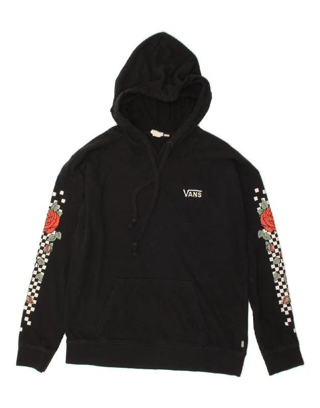 VANS Womens Graphic Hoodie Jumper UK 10 Small Black Floral Cotton