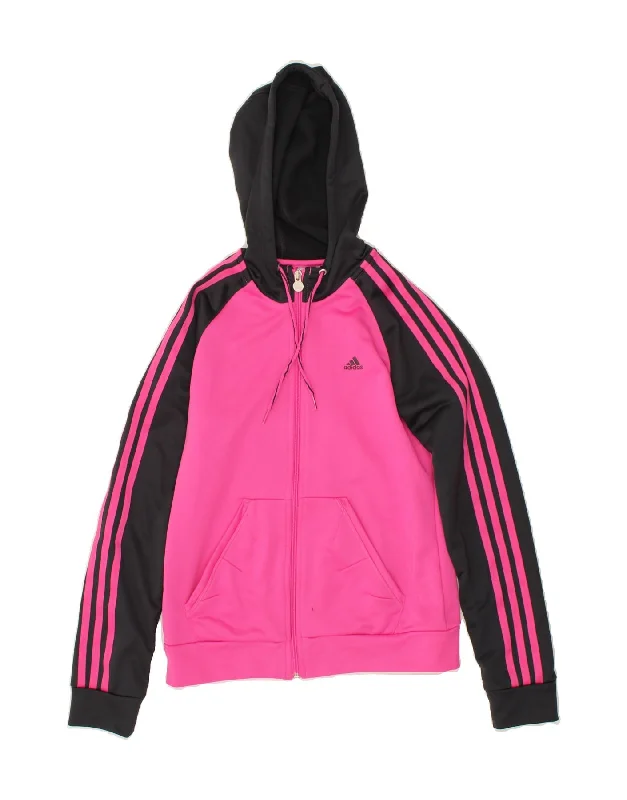 ADIDAS Womens Zip Hoodie Sweater UK 10 Samll Pink Colourblock Polyester