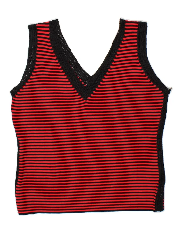 VINTAGE Womens Vest Tank Top UK 14 Medium Red Striped