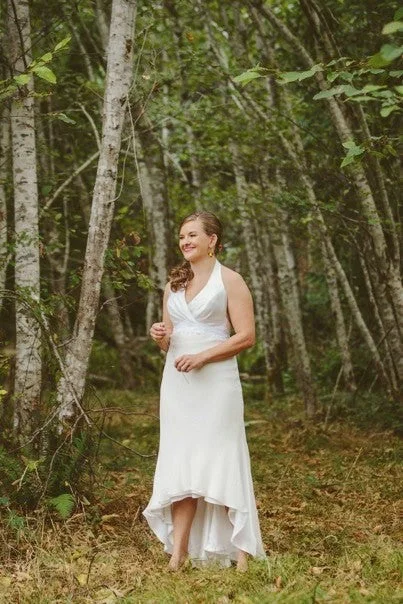 Hurry In David's Bridal Charmeuse Sheath Wedding Dress with Lace Halter