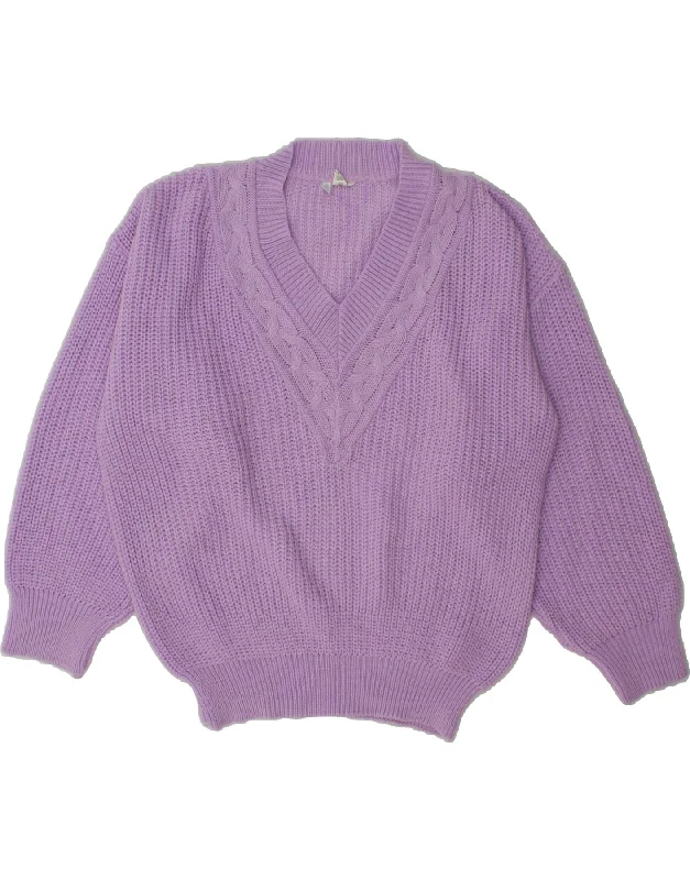 VINTAGE Womens V-Neck Jumper Sweater IT 40/42 Medium Purple Acrylic